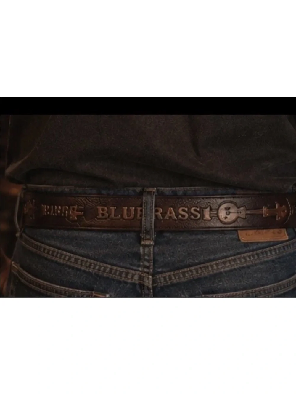 Vintage Hand Tooled BLUEGRASS Guitar Brown Leather Belt Musical Motif 47”